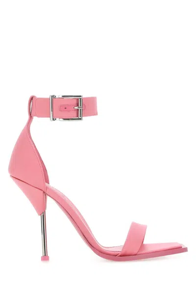 Alexander Mcqueen Satin Sandals With 10 Cm Heel For Women In Multi