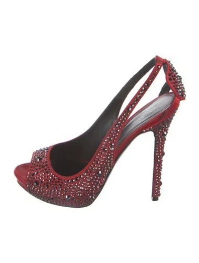 Pre-owned Alexander Mcqueen Satin Slingback Pumps In Red