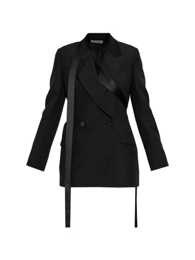 Alexander Mcqueen Satin-trim Double-breasted Blazer In Black