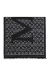 Alexander Mcqueen Multi-logo Wool Scarf With Fringed Edges In Black