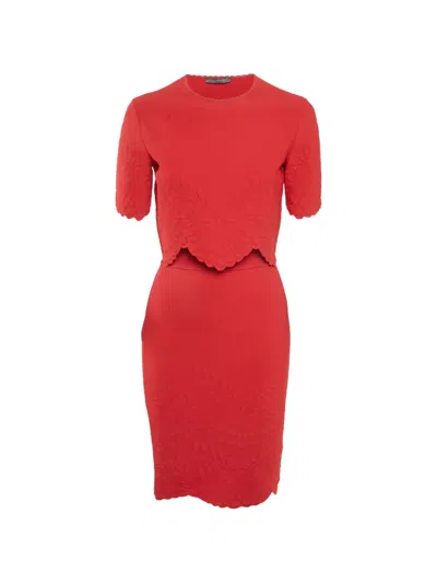Pre-owned Alexander Mcqueen Scalloped-detail Top And Skirt Set In Red