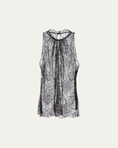 Alexander Mcqueen Scalloped Sheer Floral Lace Halter Top In Black