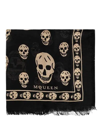 Alexander Mcqueen Scarf Classic Skull 104x120 Black/fawn