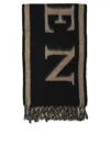 Alexander Mcqueen Logo Intarsia Wool Fringed Scarf In Black