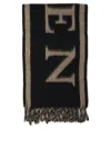 Alexander Mcqueen Logo Intarsia Wool Fringed Scarf In Black