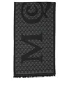 Alexander Mcqueen Multi-logo Wool Scarf With Fringed Edges In Black