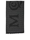 Alexander Mcqueen Multi-logo Wool Scarf With Fringed Edges In Black