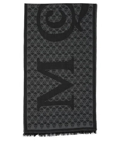 Alexander Mcqueen Scarf Multi Logo 35x190 Scarves Grey In Black