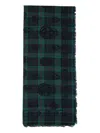 Alexander Mcqueen Tartan Skull Scarf Rectangular Fringed In Blue