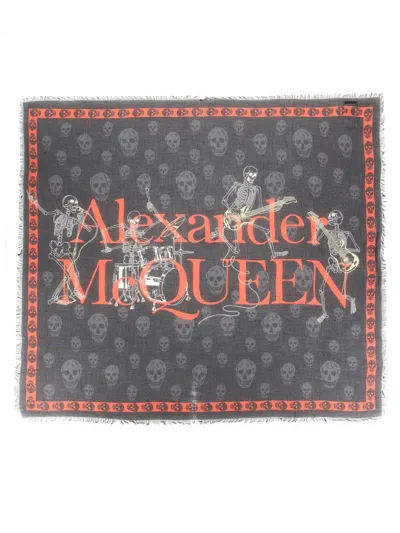 Alexander Mcqueen Scarf With Logo Print In Blue