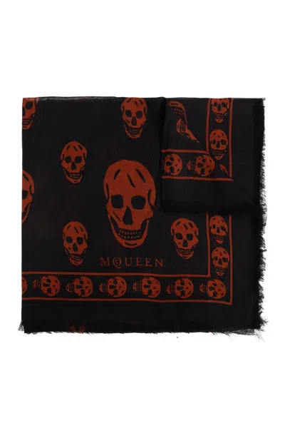 Alexander Mcqueen Scarf With Silk Trim In Blackamber