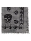Alexander Mcqueen Houndstooth Skull Silk And Wool Foulard In Black