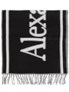 Alexander Mcqueen Black Wool Wraparound Logo Scarf In Multicolor