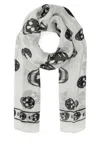 Alexander Mcqueen Frayed Scarf With Skull Print In White