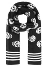 Alexander Mcqueen Men's Skull Printed Raffia Scarf In Black Ivory