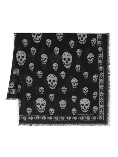 Alexander Mcqueen Scarves And Foulards In Black/ash Grey