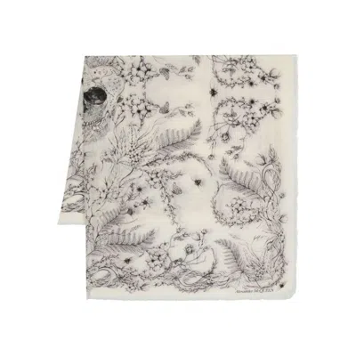 Alexander Mcqueen Floral-print Wool Scarf In Beige