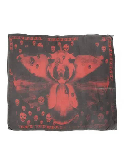 Alexander Mcqueen Skull Orchid Scarf In Black