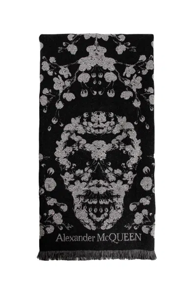 Alexander Mcqueen Woman Black Scarves In Multicolor