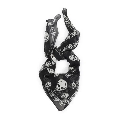 Alexander Mcqueen Printed Silk-chiffon Scarf In Black