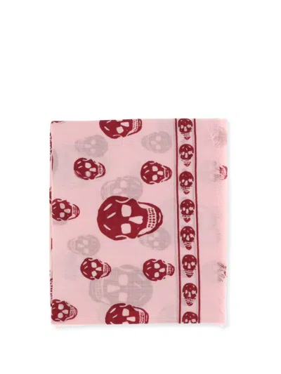 Alexander Mcqueen Printed Chiffon Foulard In Pink