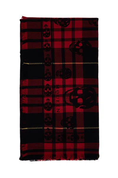 Alexander Mcqueen Tartan Wool Skull Scarf In In Red