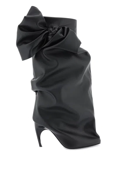 Alexander Mcqueen Sculptural Faux Leather Boots With Oversize Bow In Black