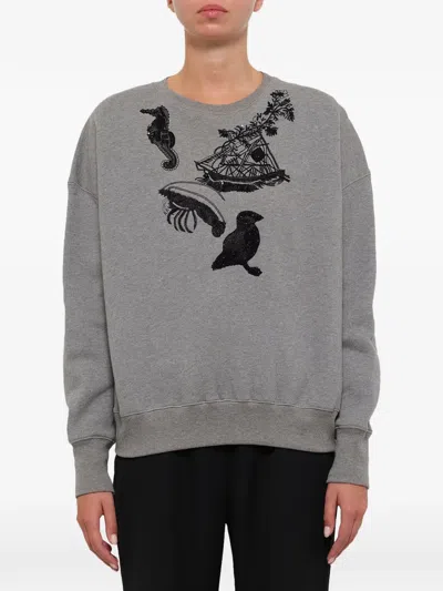 Alexander Mcqueen Sea Creature-embroidered Sweatshirt In Gray