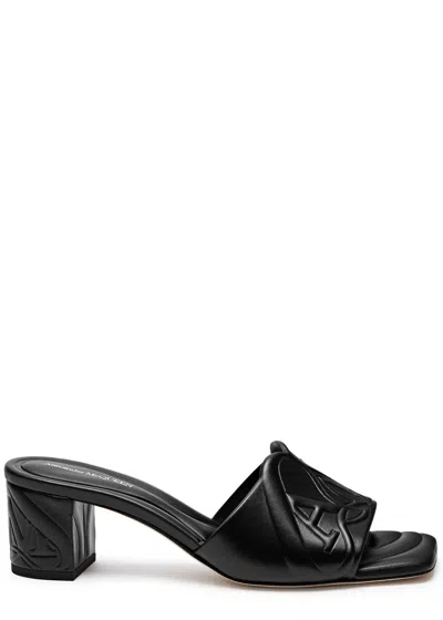 Alexander Mcqueen Seal 50 Leather Mules In Black