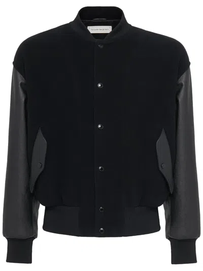 Alexander Mcqueen Leather-trimmed Bomber Jacket In Black