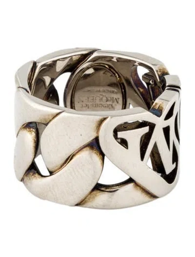 Pre-owned Alexander Mcqueen Seal Chain Logo Ring In Multi