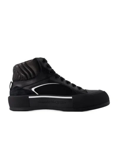 Alexander Mcqueen Seal-embroidered High-top Sneakers In Black