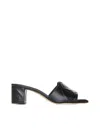 Alexander Mcqueen Black Slip-on Sandals With Embossed Logo In Padded Leather Woman