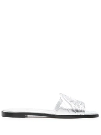 Alexander Mcqueen Seal Leather Sandals In Silver