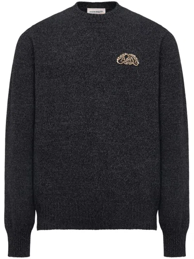 Alexander Mcqueen Seal Logo-appliqué Jumper In Grau