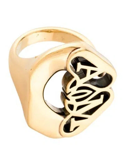 Pre-owned Alexander Mcqueen Seal Logo Cocktail Ring In Multi