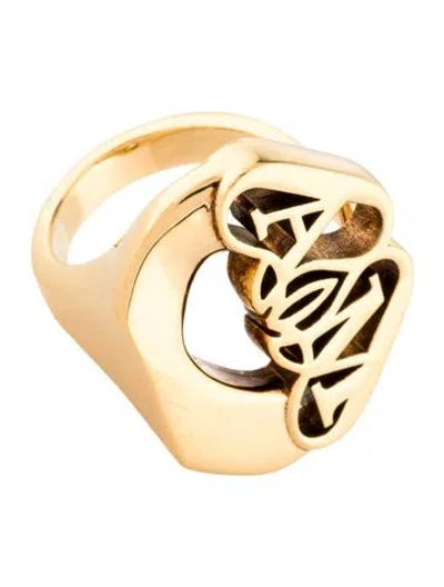 Pre-owned Alexander Mcqueen Seal Logo Cocktail Ring In Multi