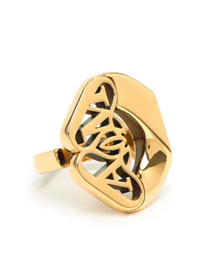 Alexander Mcqueen Seal Logo Ring In Gold