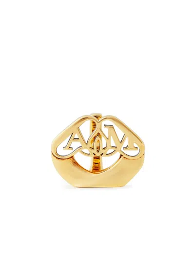 Alexander Mcqueen Seal Logo Ring In Gold
