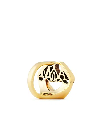 Alexander Mcqueen Seal Logo Ring In Gold