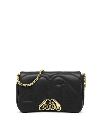 Alexander Mcqueen Alexander Mc Queen Seal Logo Small Leather Crossbody Bag In Black
