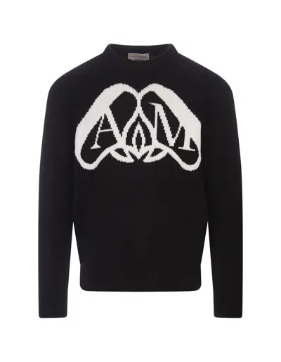 Alexander Mcqueen Seal Logo Sweater In Black And Ivory