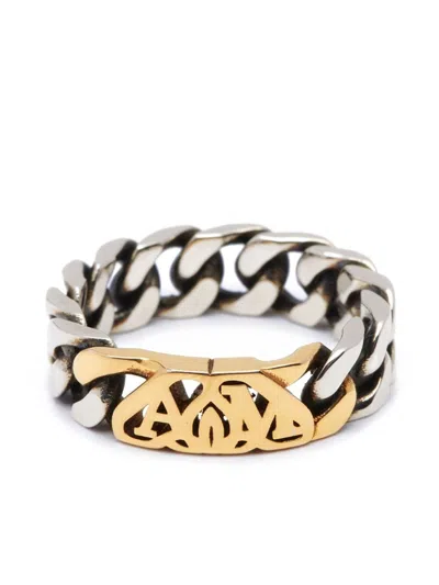 Alexander Mcqueen Men's Two-tone Seal Logo Chain Ring In Multi