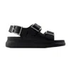 Alexander Mcqueen Black Slide Sandals With Embossed Logo In Leather Man In Black