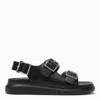 Alexander Mcqueen Black Slide Sandals With Embossed Logo In Leather Man