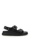 Alexander Mcqueen Black Slide Sandals With Embossed Logo In Leather Man In Black