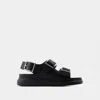 Alexander Mcqueen Black Slide Sandals With Embossed Logo In Leather Man In Black