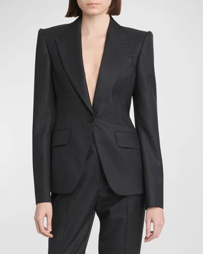 Alexander Mcqueen Seamed Wool Pinstripe Blazer Jacket In Grey