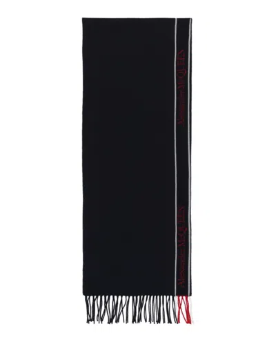 Alexander Mcqueen Selvedge Wool Scarf With Fringed Edges
