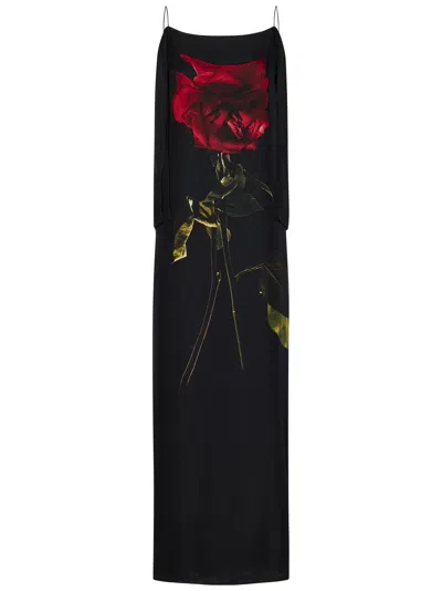 Alexander Mcqueen Shadow Rose Long Dress In Black